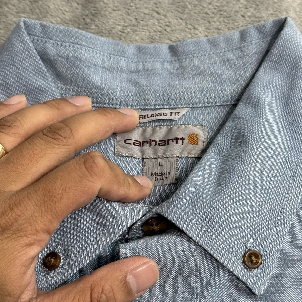 Carhartt Relaxed Fit Longsleeve Button Shirt Mens L Embroidered Logo Work Office - Picture 4 of 8